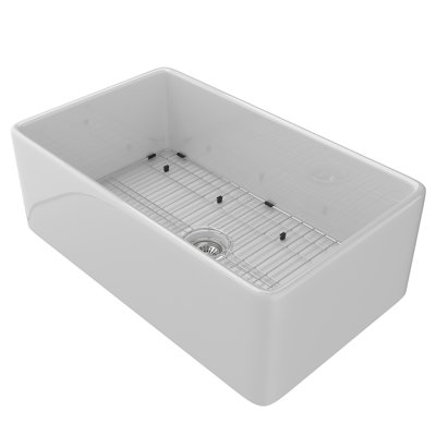 30  Inch Fireclay Farmhouse Kitchen Sink White Single Bowl Apron Front Kitchen Sink, Bottom Grid And Kitchen Sink Drain Included -  Tryimagine, YYCPuu-W995115813