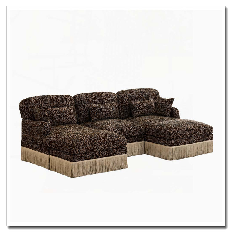 Canapé Comfy Chenille Leopard, Brown+3seat+2Ottomans