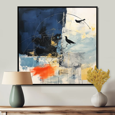 Deux oiseaux dans des tons de bleu - impression abstraite de paysage mural