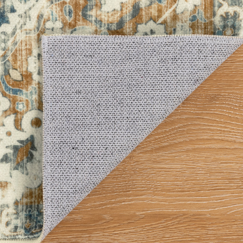 Tapis de cuisine antidérapant lavable à la machine, Bleu / Orange