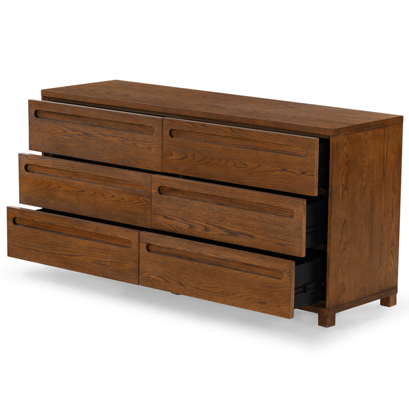 Tobiette 6 Drawer Wood Dresser, Medium Oak