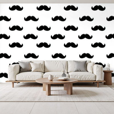 Peel and Stick Wallpaper barber shop mustache vintage gentleman Wall Murals 100"H x 144"W Removable PVC Wall Paper Self-Adhesive Wall Paintings Art Decor for Kids Bedroom Living Room Nursery Office