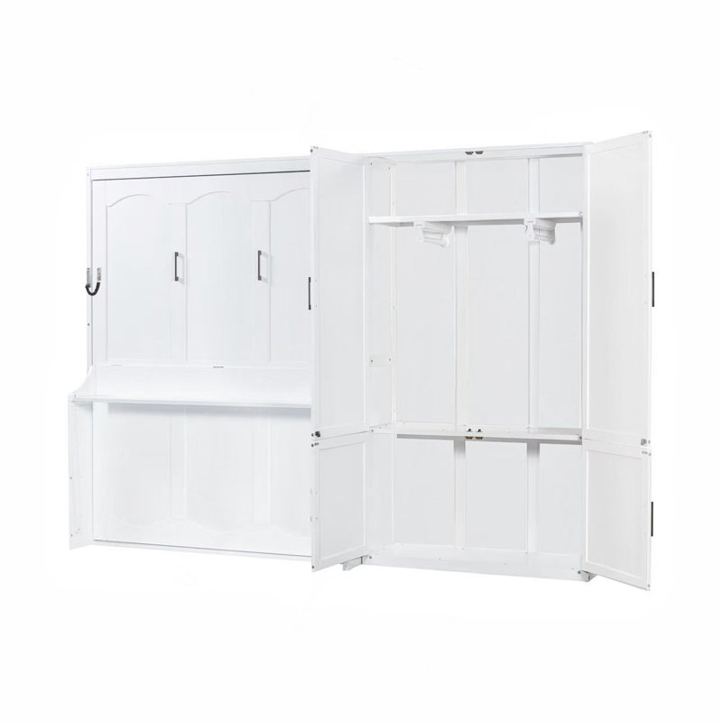Grand lit escamotable mural avec placard, blanc, Blanc, Grand lit