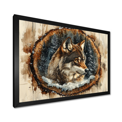 Loup natif dans une forêt d'hiver, glissade sur bois II - loup, art mural
