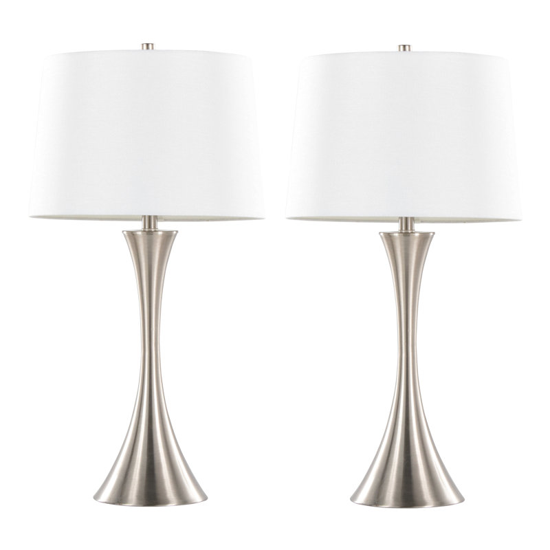 Lampe de table contemporaine en métal avec abat-jour en lin texturé 29 po Lenuxe de Grandview Gallery - ensemble de 2, Blanc