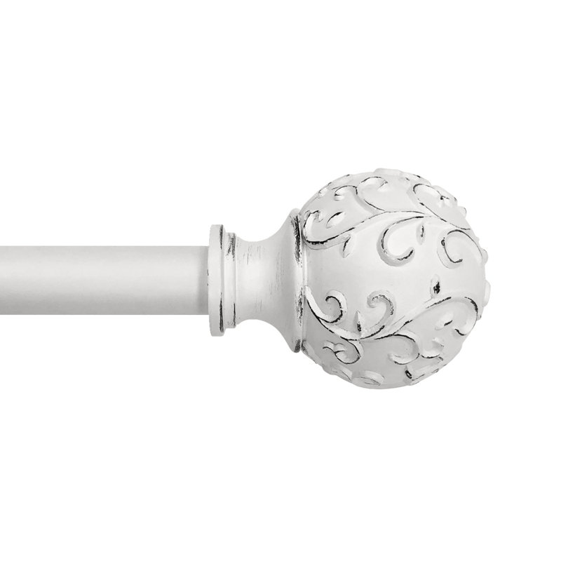 Ensemble de tringle à rideaux simple 3/4 "avec faîteaux boule Farmhouse_White, 36" - 66"