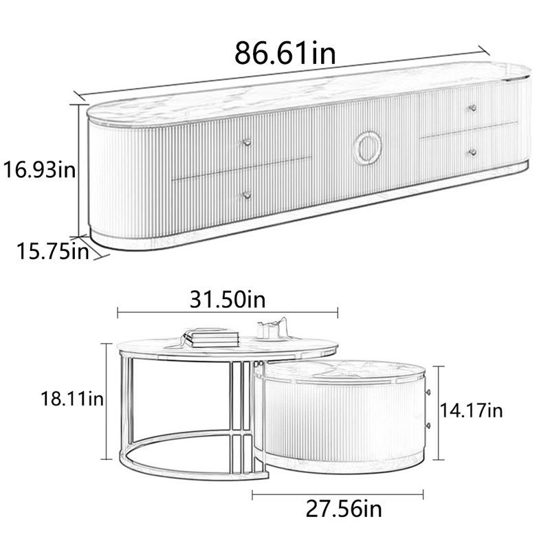 Marble exquisite TV cabinet tea table combination
