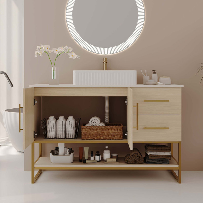 Meuble-lavabo autoportant moderne avec lavabo vasque en céramique