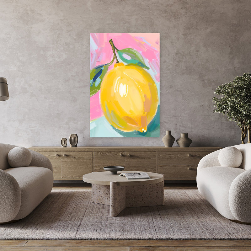 «Vibrant Pink Lemon», art audacieux aux fruits colorés et audacieux, H 48 po x l 32 po