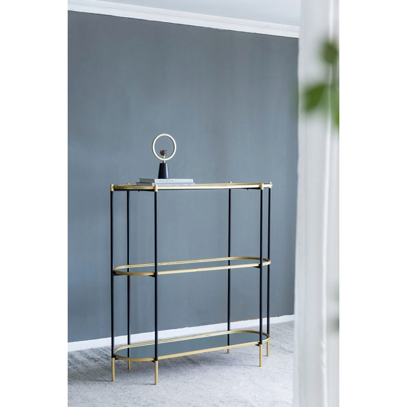 3-Tier Metal Console Table With Mirrored Shelf