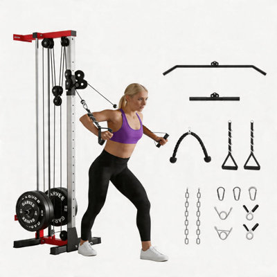 Wall Mounted Cable Machine for Home Gym – Dual Pulley System, 19 Adjustable Positions, LAT Pulldown, 400 Lb Capacity