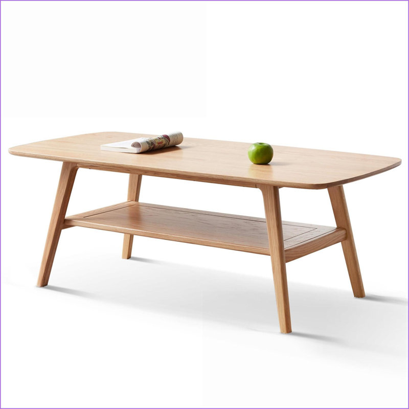 Table basse en chêne massif pour le salon, rangement double couche, facile à nettoyer et à assembler