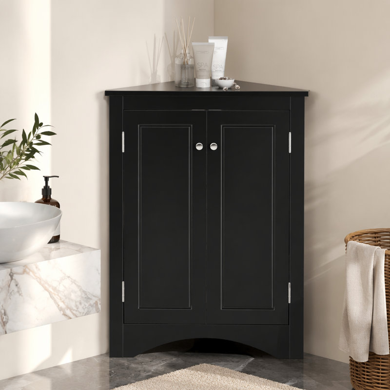 Armoire de rangement de salle de bain moderne autoportante en coin, Black