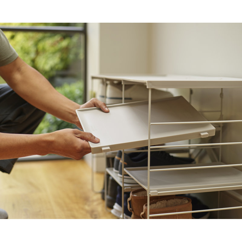 Adjustable Off-White Metal Stackable Shoe Rack