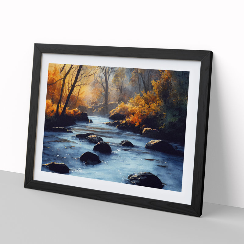 Autumn Forest Stream Vol.3 - Single Picture Frame Print, Black Framed, 46cm H x 64cm W x 2cm D