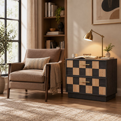 Table de chevet à damier à 2 tiroirs de 63 cm de large