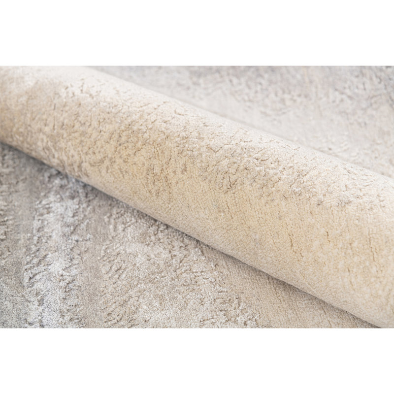 Hand Knotted Abstract Area Rug in Sand/Beige/Gray, Rectangle 9' x 12'