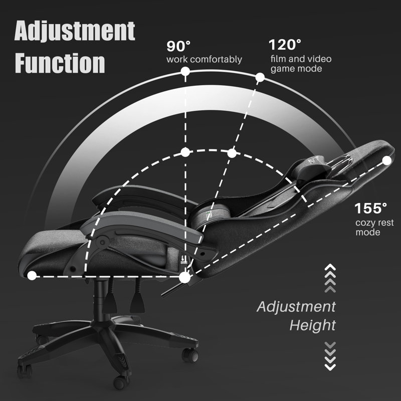 Ergonomic High-back Game Chair with Adjustable Lumbar and headrest support, Grey/Black