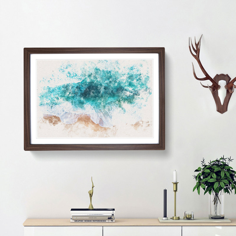 Beach in Melbourne Australia Watercolour - Picture Frame Graphic Art Print, Walnut Framed, 40cm H x 60cm W x 2cm D
