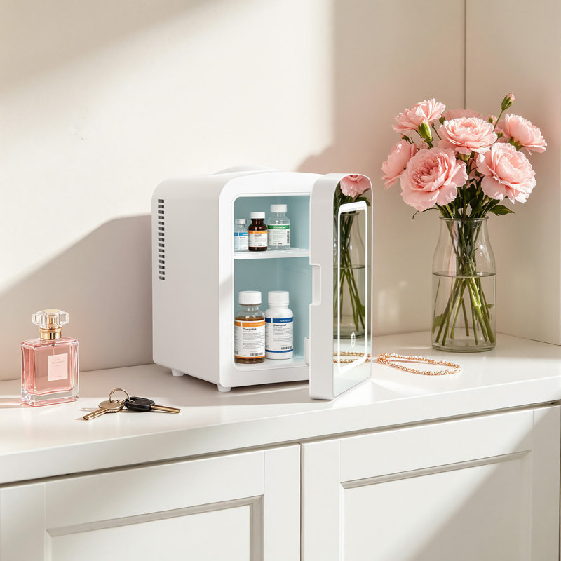 White 4L Skincare Mini Fridge! Led Mirror + Ac/Dc, 6-Can Space For Makeup & More In Any Room, White