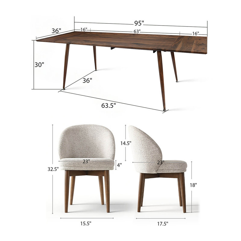 9-Piece Mid-Century Rectangular Extendable Dining Sets, Beige