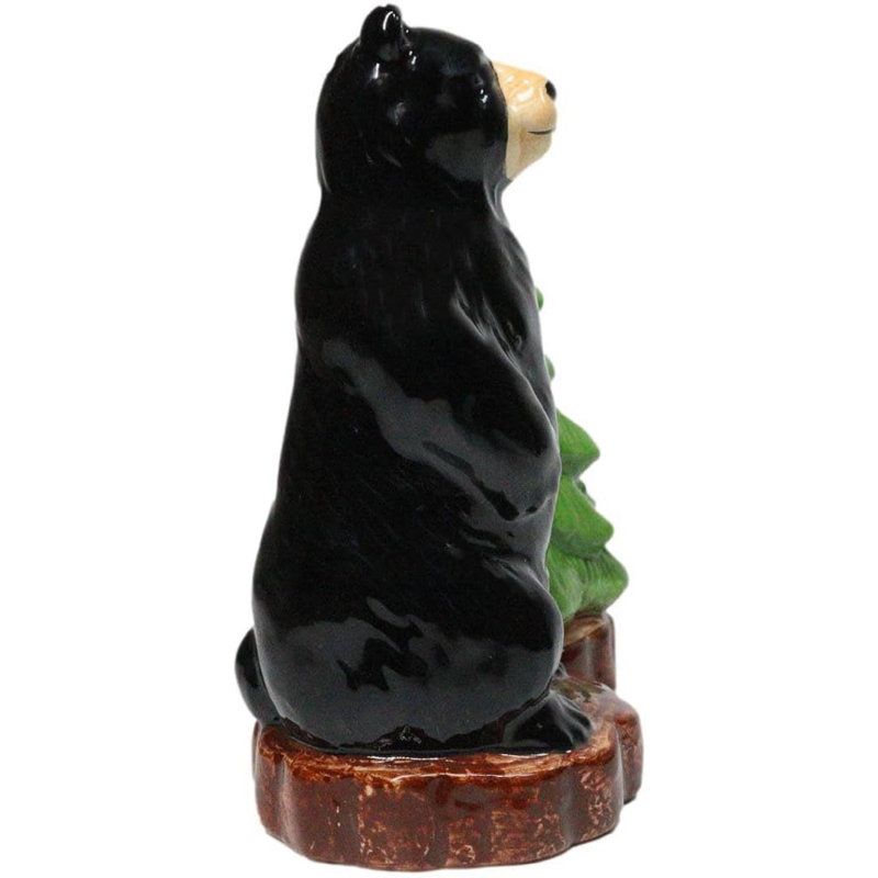 Wildlife Rustic Forest Black Bear And Pine Tree Ceramic Salt Pepper Shakers Set