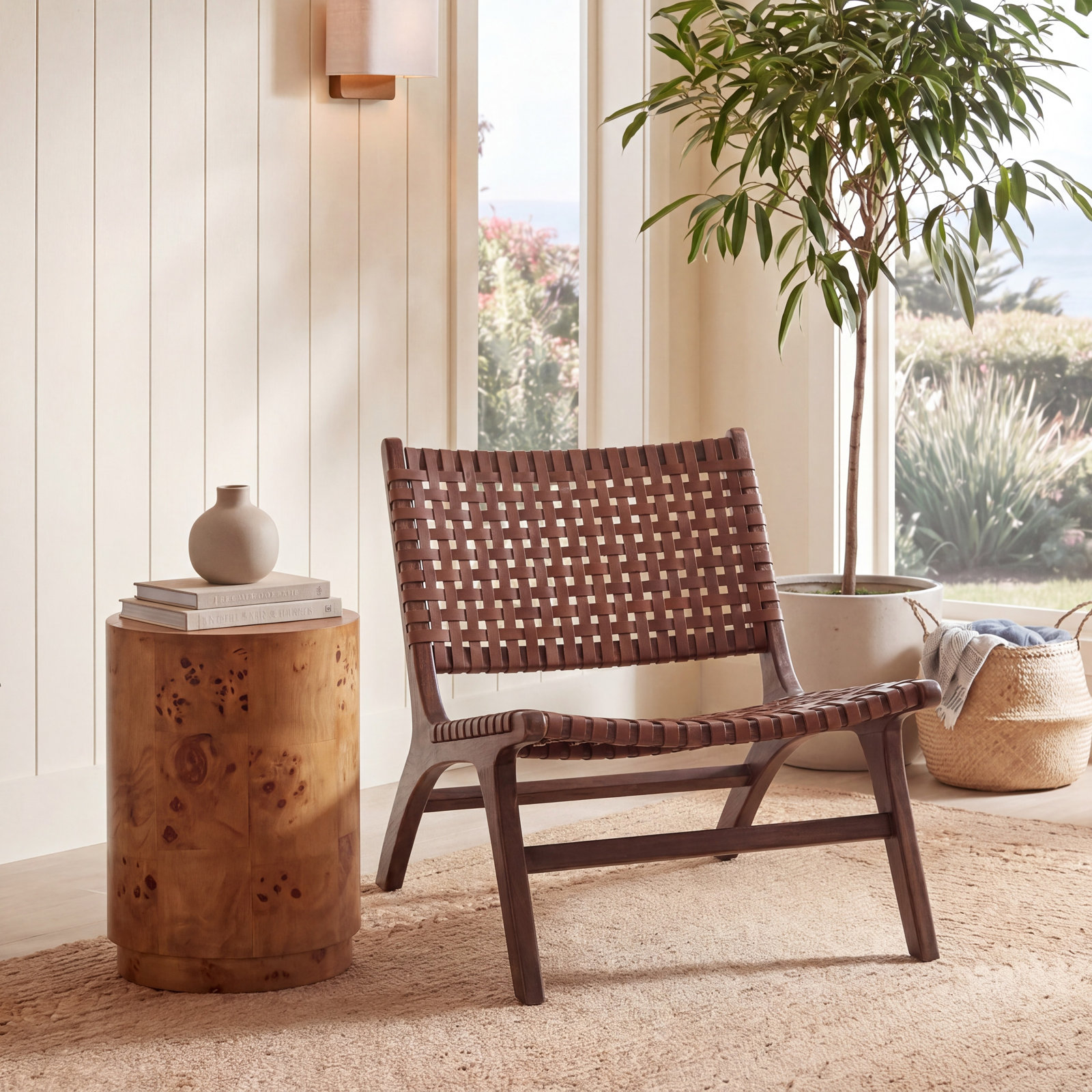 Denman Genuine Leather Side Chair, Cognac/Brown