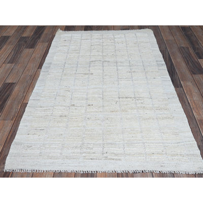 2'11" x 4'11" New Hand Knotted Ivory Wool Rectangle Oriental Rug - MOA1021382