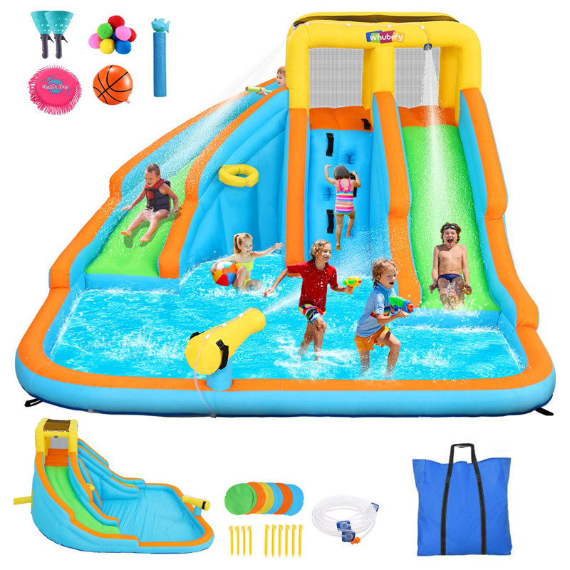 Jeu gonflable avec glissade d'eau gonflable pour enfants, cour arrière double 6 en 1, 5 jouets, pataugeoire, mur d'escalade, château gonflable gonflable pour enfants