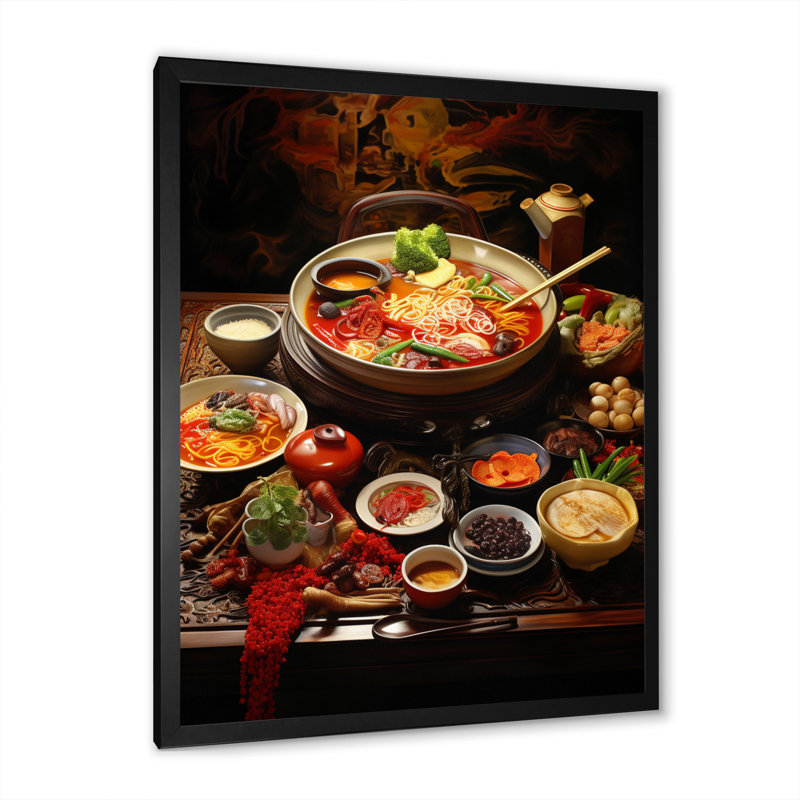 Cuisine orientale alimentaire - Art mural alimentaire, Cadre simple noir, H 20 po x l 12 po x P 1 po