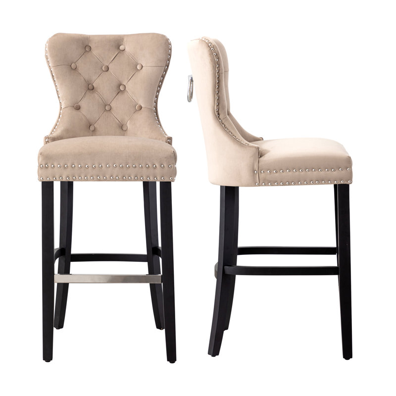 Tabouret de bar et de comptoir Kirsten, Taupe, Tabouret de bar (siège d'une hauteur de 29 po), Noir
