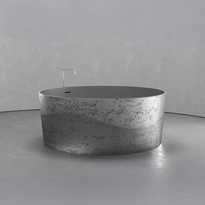 Vast Studio 58.9” Textured Aged Silver/Gray Freestanding Round Bathtub – Deep Soaking Tub with Minimalist Spa-Inspired Modern Design & Seamless Matte Luxury Finish