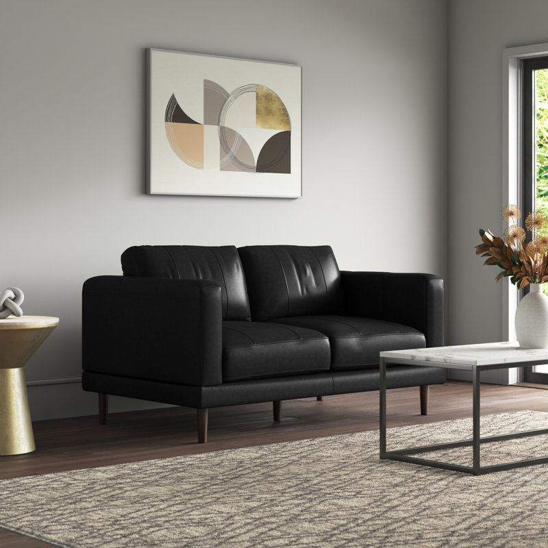 Fulks Upholstered 61'' Loveseat, Black Genuine Leather, 34'' H X 61'' W X 37'' D