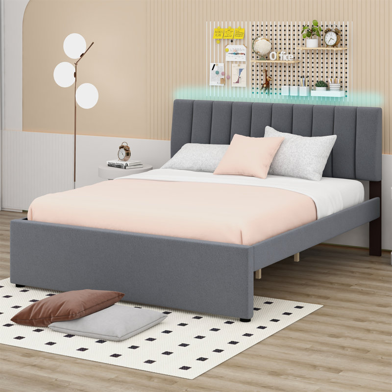 Upholstered Panel Bed, Gray