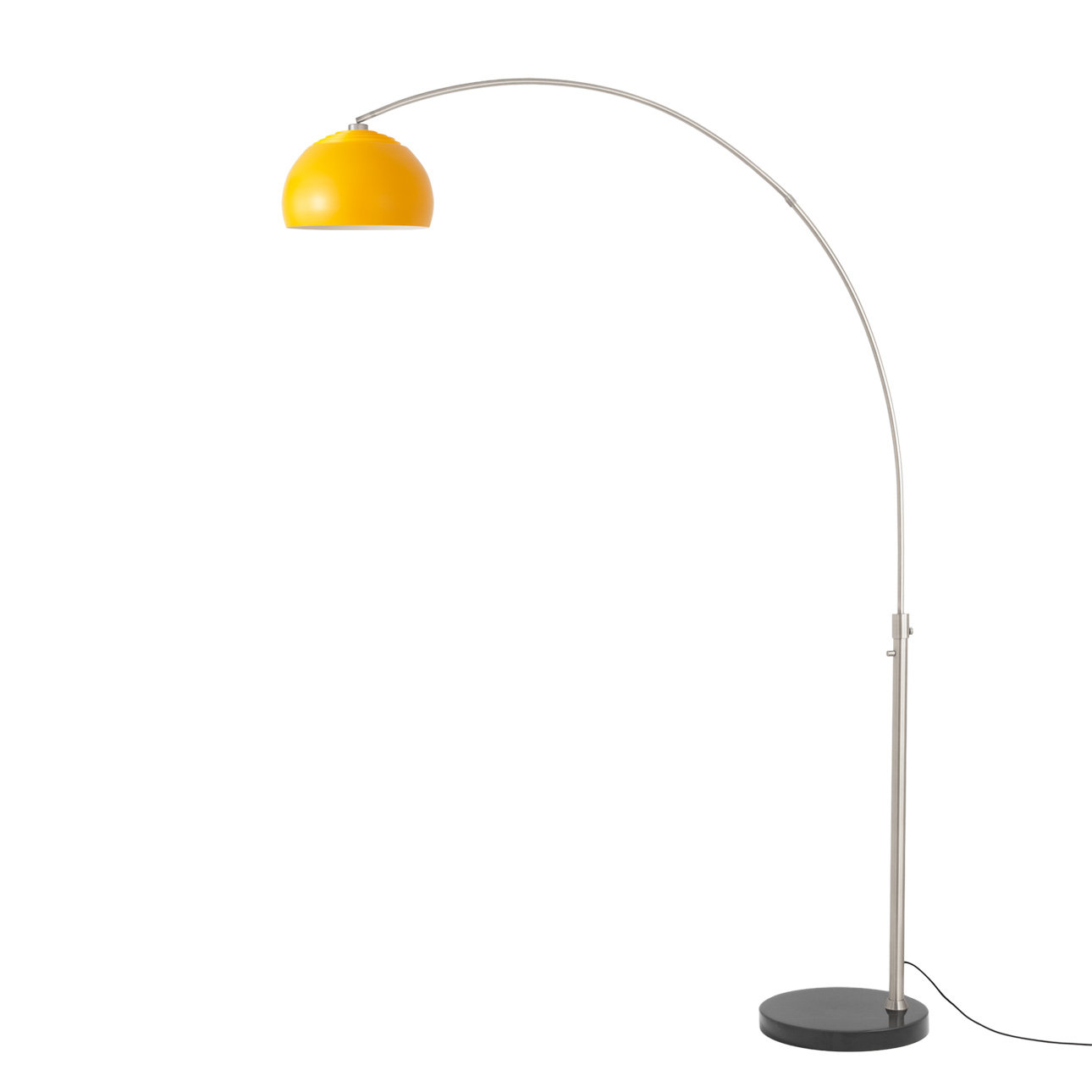 Half Dome 92" Arc Lamp - Satin Nickel, Black Marble Base, Satin Nickel Half-Dome, Dimmable, Bulb Included, Mustard