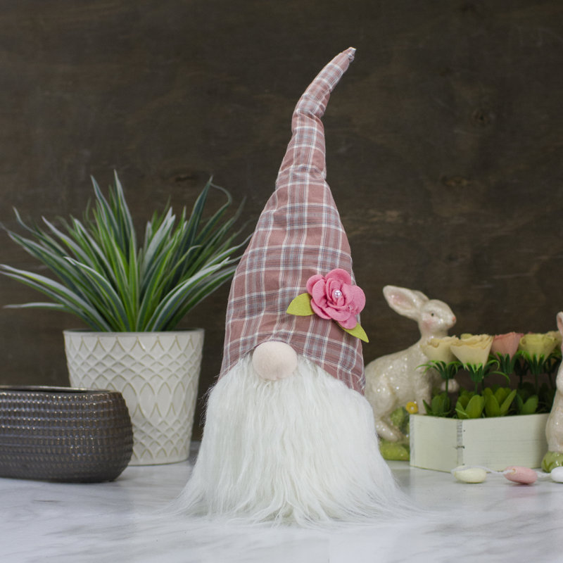 Décoration de table de tête de gnome à motif écossais rose et blanc 20 "20 po