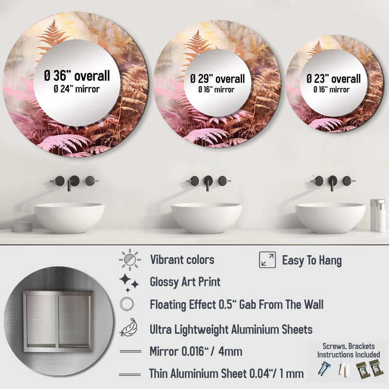 Décoration murale Sharalee - Miroir rond floral, 29 po x 29 po
