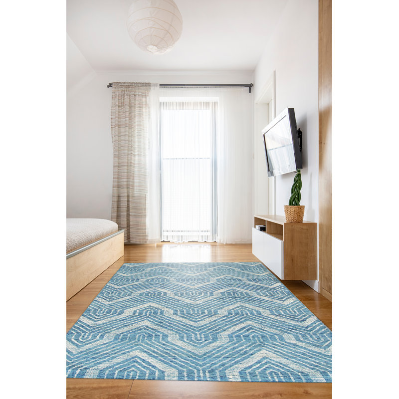 Barnhill Blue Hand Tufted Wool Contemporary Transitional 5' x 8' Area Rug
