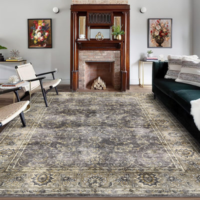 Tapis lavable à la machine, tapis antidérapant, antidérapant, à poils courts, ultra doux, à motif floral et patiné, tapis de sol pliable, pour salon, chambre à coucher, salle de jeux, chambre d'enfant