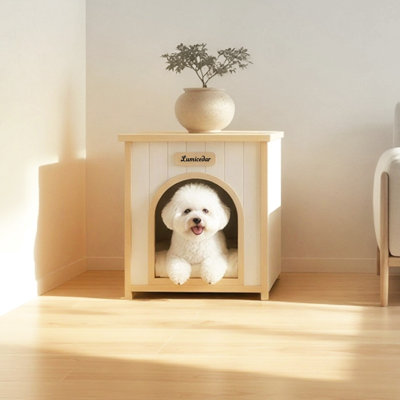 Modern Indoor Wooden Dog House With Removable Cushion – Solid Cedar Pet House For Small Dogs & Cats, Furniture-Grade Scandinavian Design