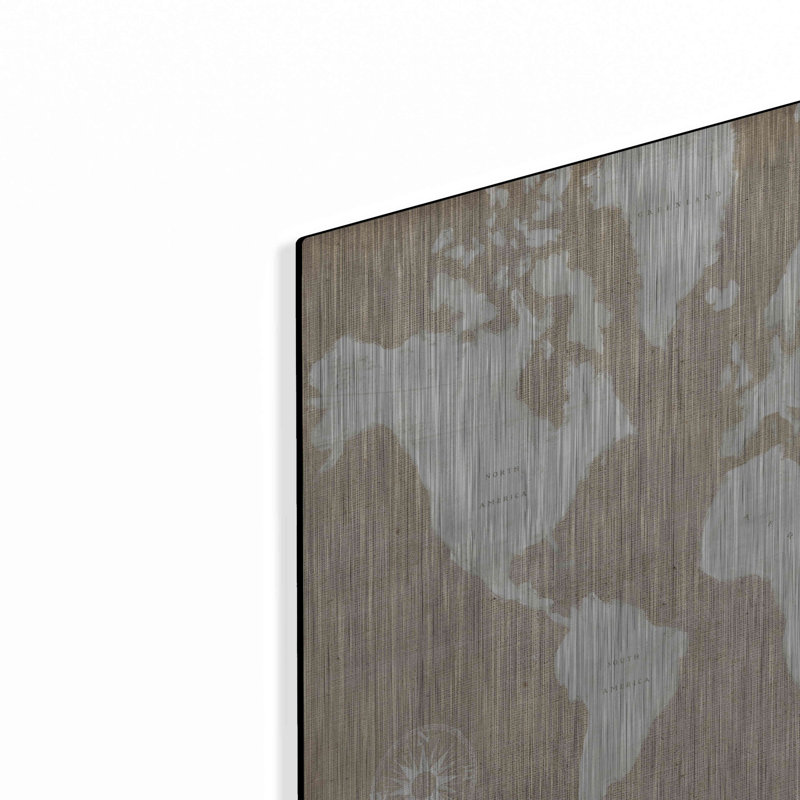 «Burlap World Map I» par Sue Schlabach, art mural en métal, H 12 po x l 16 po