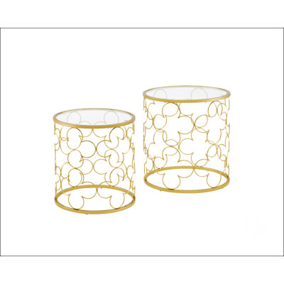 Clear Glass Top Gold Finish Nesting Table