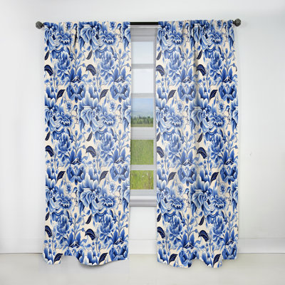 Motif victorien cobalt I I - rideau bohémien - obscurcissant velours - 1 panneau