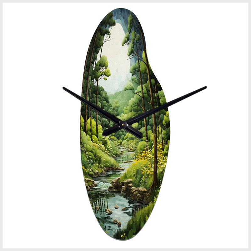 «Forest Whispering Woods Pastoral III», horloge en métal asymétrique, Médium