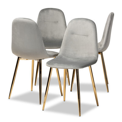 Everly Quinn Studio Elyse Glam And Luxe Grey Velvet Fabric Upholstered Gold Finished 4-Piece Metal Dining Chair Set -  740C3C5FA2BE40DBA2E57D5564912F80