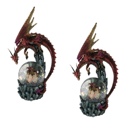 "2-PC Set" ICE ARMOR 8"H Red Dragon on Snow Globe Statue Sculpture Ornament Decoration Home/Room Decor and Perfect Gift Ideas for Housewarming, Holidays and Birthdays Great Collectible Addition