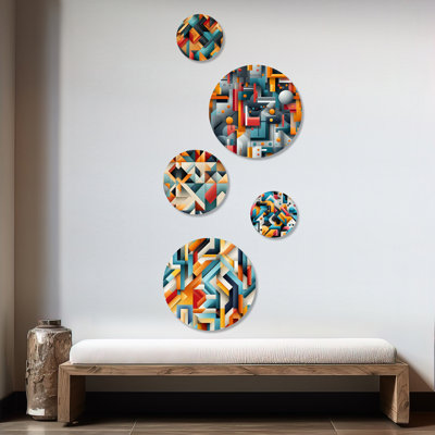 Corron Geo Haze I - ensemble d'art mural rond géométrique moderne de 5