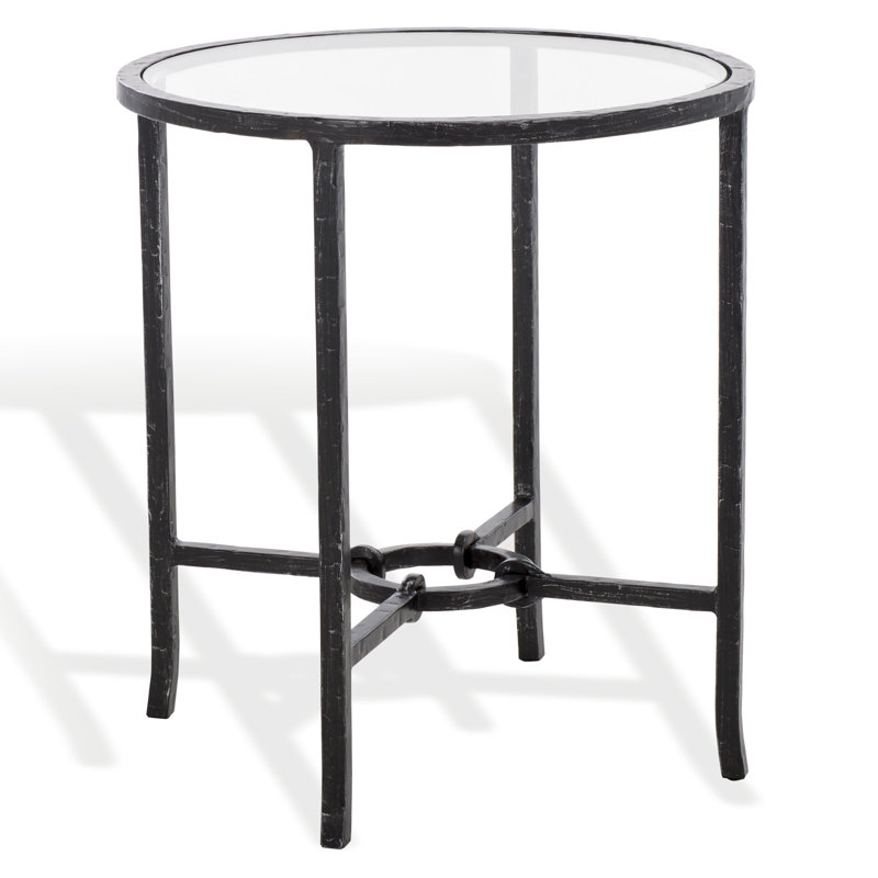 Myrtise Forged Metal Round Accent Table, Clear/Black