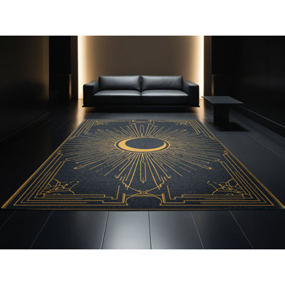 Machine Washable Bucktown New Years Modern & Contemporary Abstract Rug in Black – Black Binding