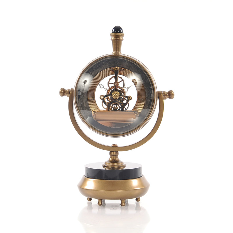 Analog Metal Mechanical Tabletop Clock in Brown